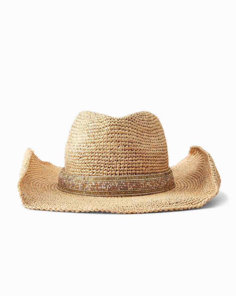Lizzy Crochet Raffia Packable Cowboy Hat - Natural