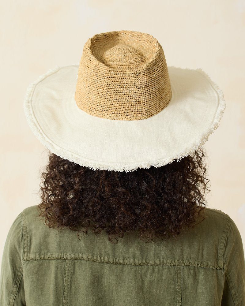 Melissa Lux Fringe Raffia Hat - Natural/White/Silver