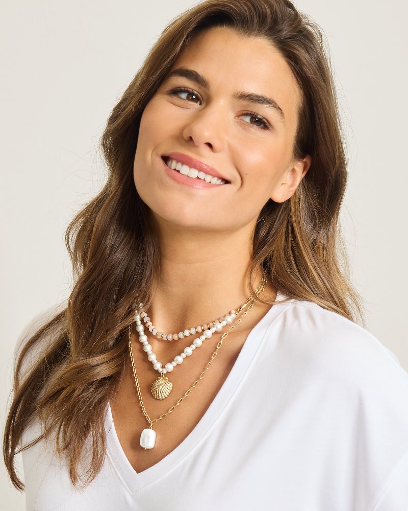 Rose Coast Mixed Material Statement Necklace - Gold