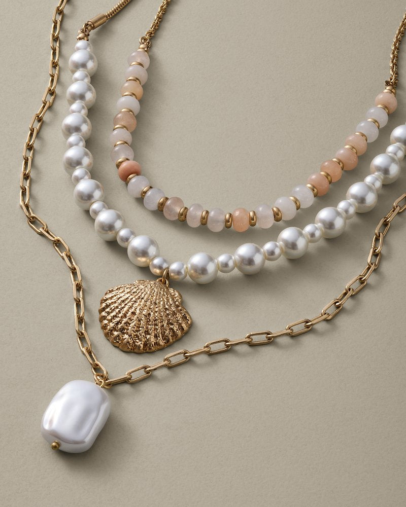 Rose Coast Mixed Material Statement Necklace - Gold