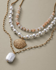 Rose Coast Mixed Material Statement Necklace - Gold