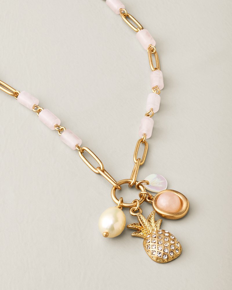 Hibiscus Bliss Pineapple Multi-Charm Pendant Necklace - Gold