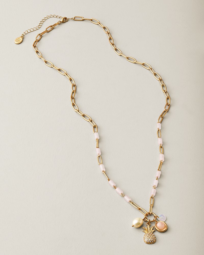 Hibiscus Bliss Pineapple Multi-Charm Pendant Necklace - Gold