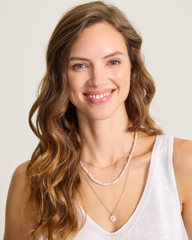 Celestial Sea Mother of Pearl Flower Layered Necklace - Gold