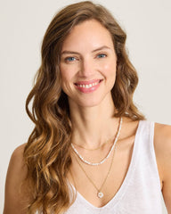Celestial Sea Mother of Pearl Flower Layered Necklace - Gold