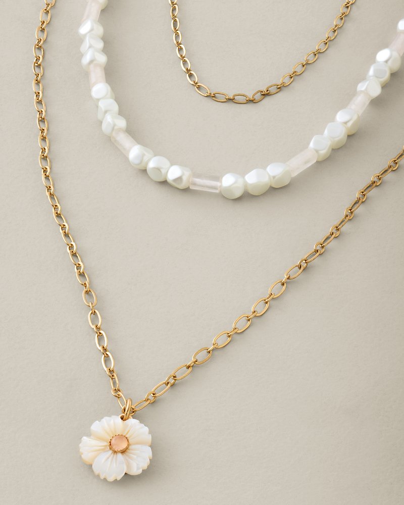 Celestial Sea Mother of Pearl Flower Layered Necklace - Gold