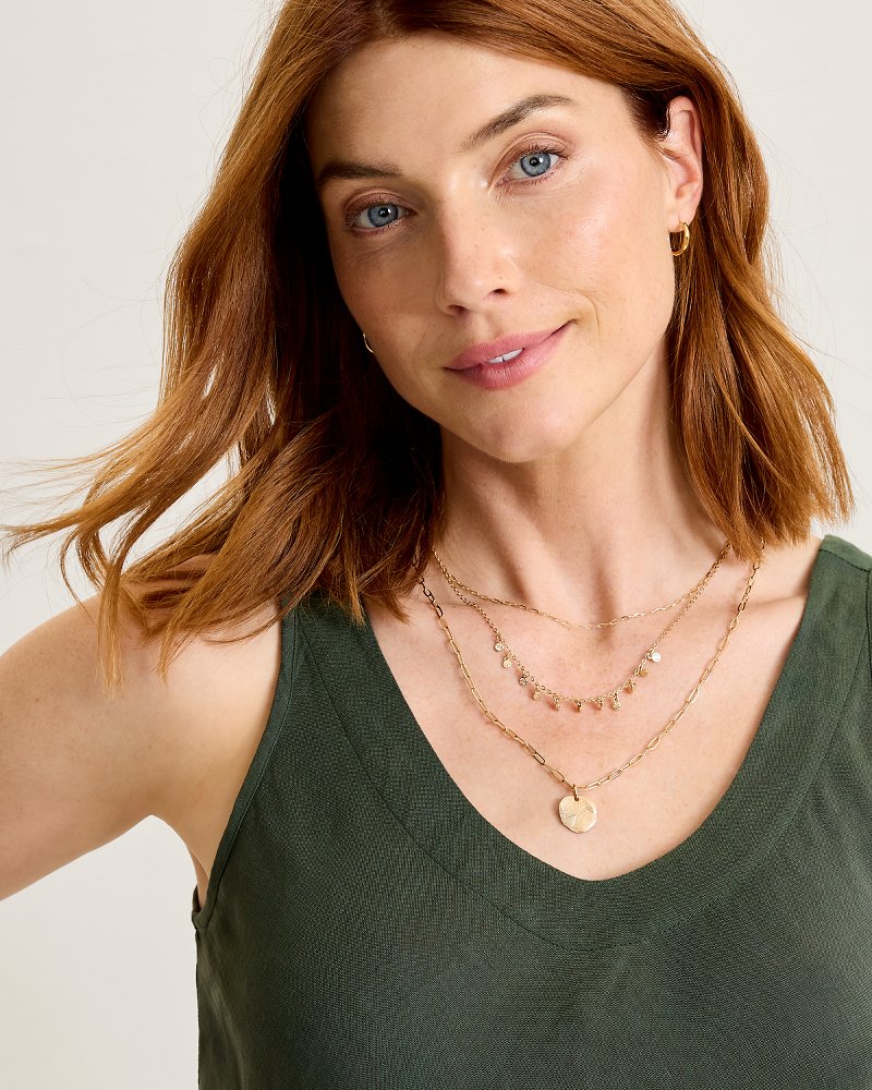Celestial Sea Hammered Disc Layered Necklace - Gold
