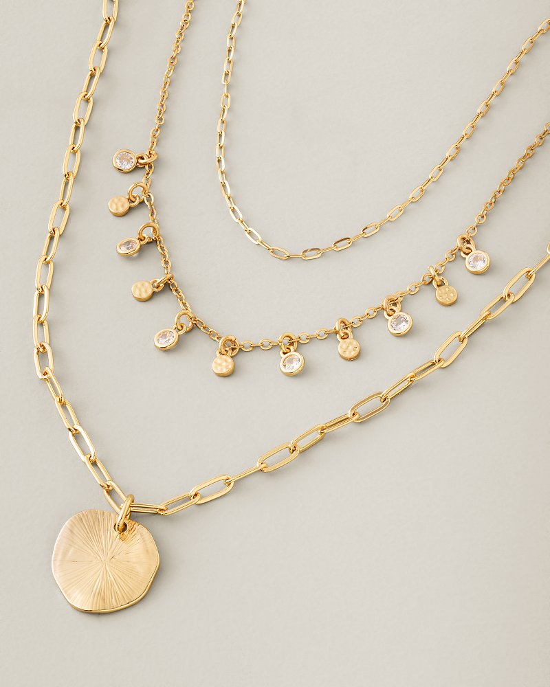 Celestial Sea Hammered Disc Layered Necklace - Gold