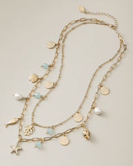 Coastal Fronds Shaky Charm Layered Necklace - Gold