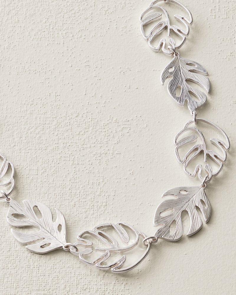 Harbor Glow Monstera Statement Necklace - Silver