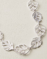Harbor Glow Monstera Statement Necklace - Silver