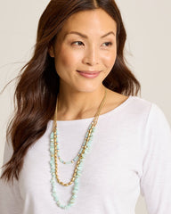 Coastal Fronds Layered Bead Necklace - Gold