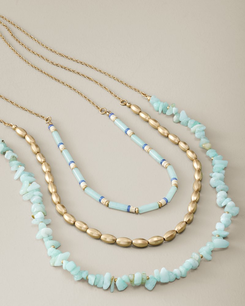 Coastal Fronds Layered Bead Necklace - Gold