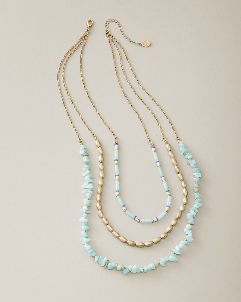 Coastal Fronds Layered Bead Necklace - Gold