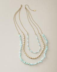 Coastal Fronds Layered Bead Necklace - Gold