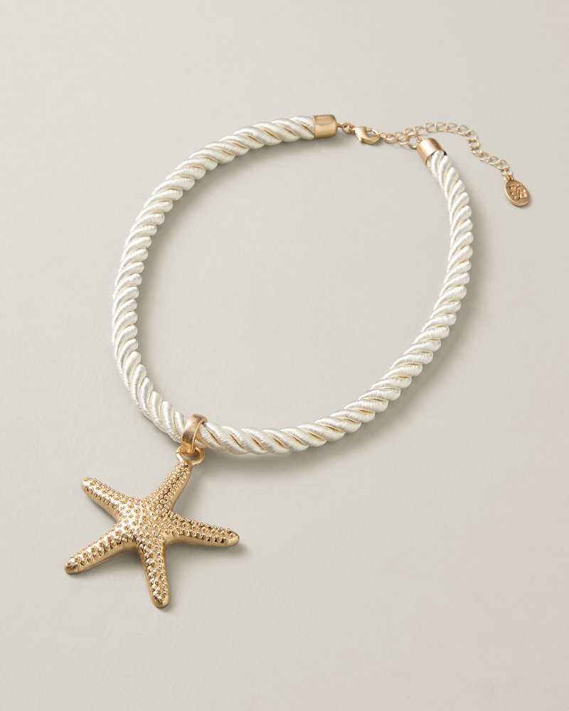 Sunset Tides Starfish Pendant Rope Necklace - Gold