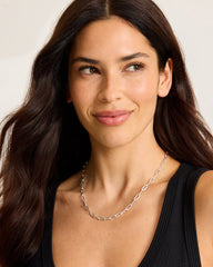 Coastal Fronds Delicate Chain Short Necklace - Silver