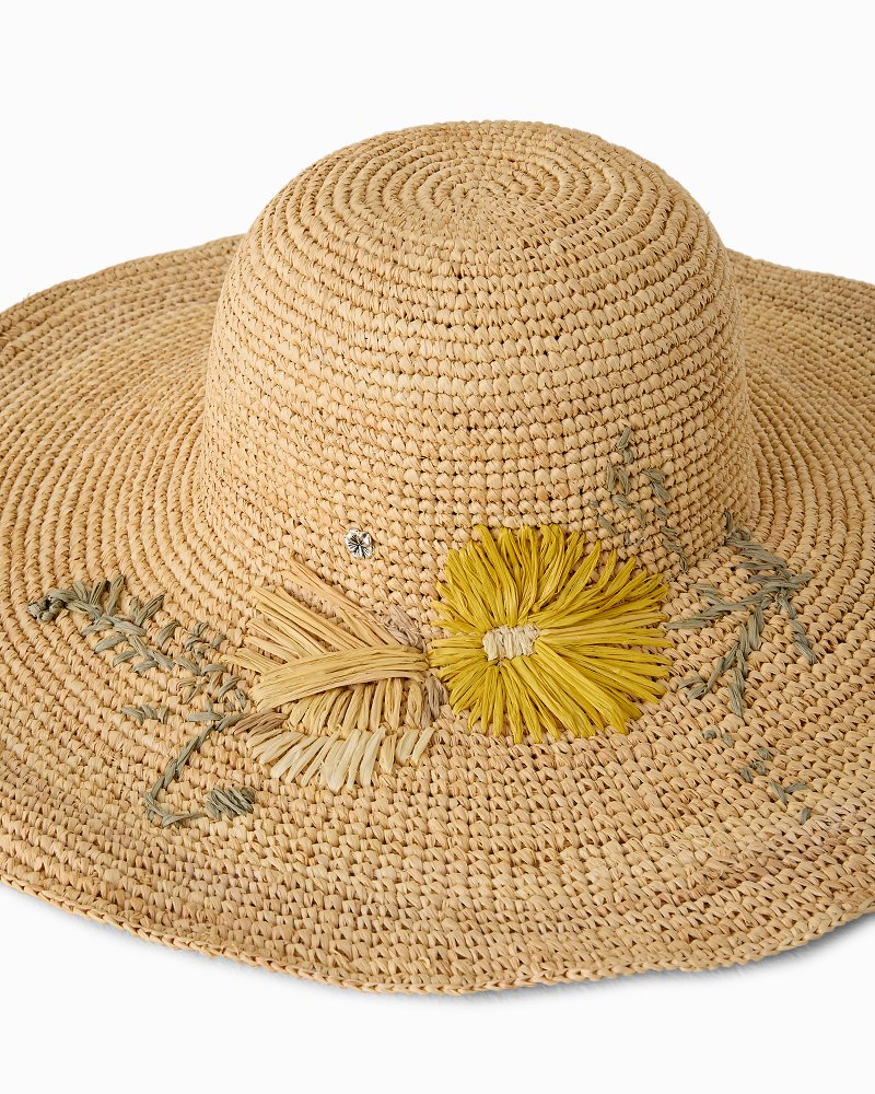 Sandra Embroidered Flower Raffia Sun Hat - Solar