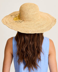 Sandra Embroidered Flower Raffia Sun Hat - Solar