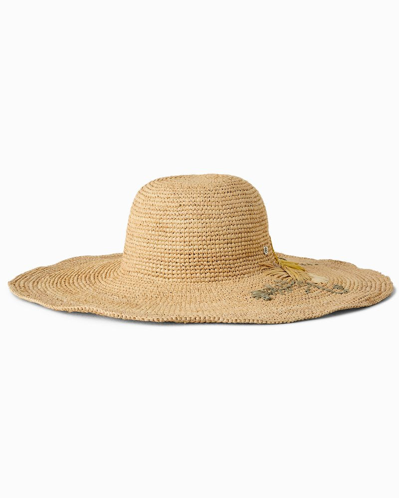 Sandra Embroidered Flower Raffia Sun Hat - Solar