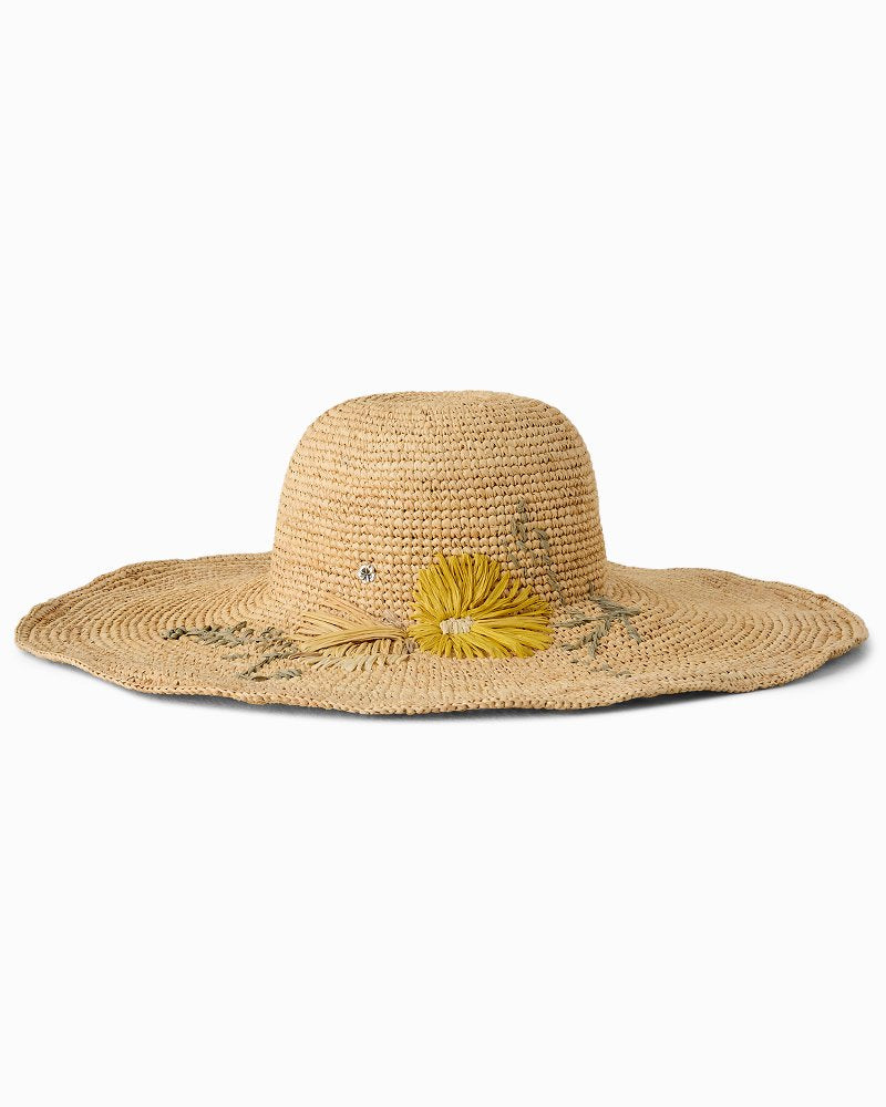 Sandra Embroidered Flower Raffia Sun Hat - Solar