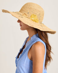 Sandra Embroidered Flower Raffia Sun Hat - Solar