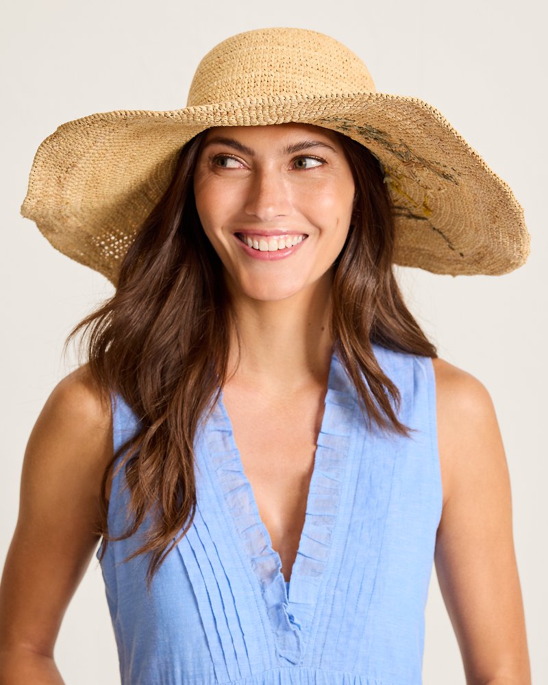 Sandra Embroidered Flower Raffia Sun Hat - Solar