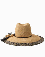 Sarah Crochet Raffia Packable Sun Hat - Natural/Black