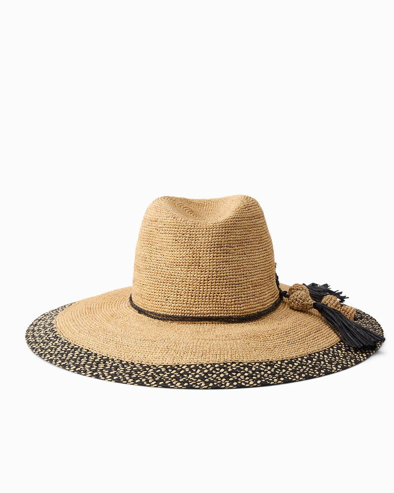 Sarah Crochet Raffia Packable Sun Hat - Natural/Black