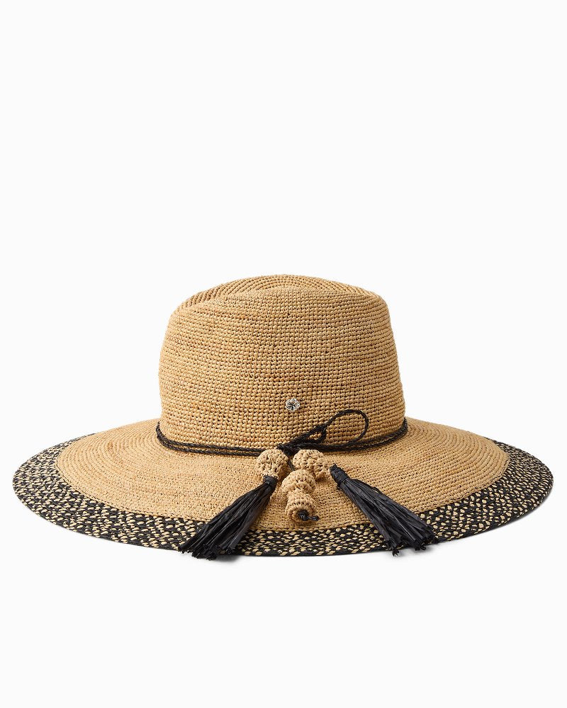 Sarah Crochet Raffia Packable Sun Hat - Natural/Black
