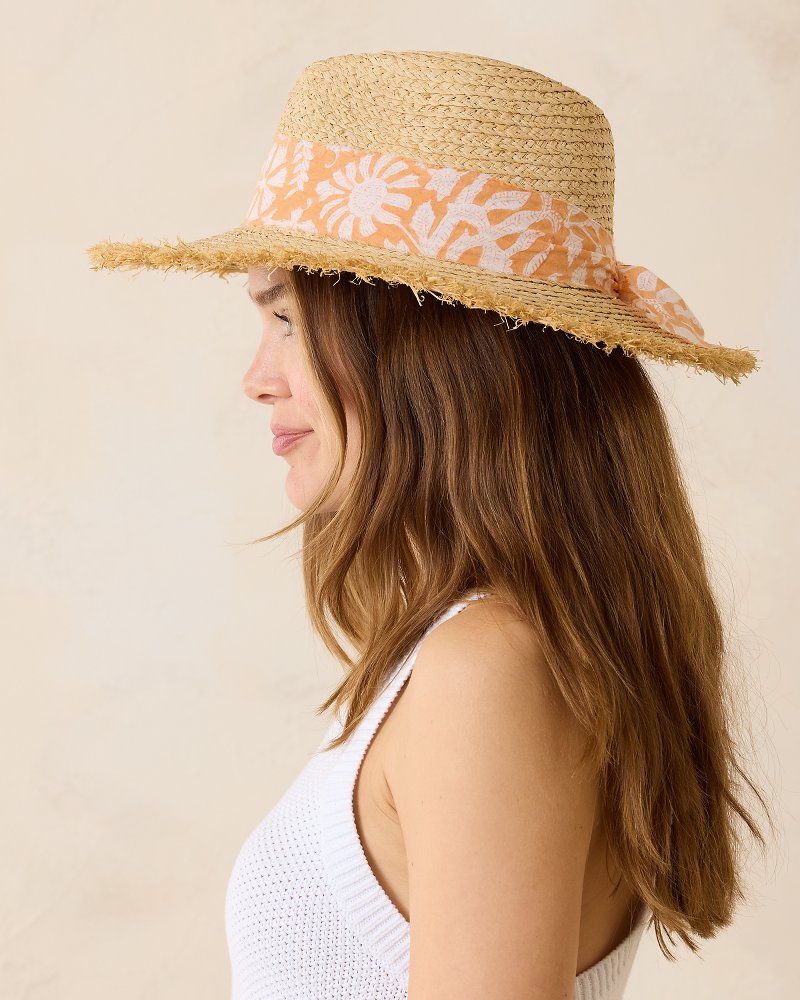 Seaside Continental Raffia Hat - Natural/Coral