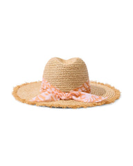 Seaside Continental Raffia Hat - Natural/Coral