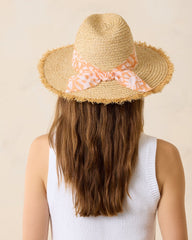 Seaside Continental Raffia Hat - Natural/Coral