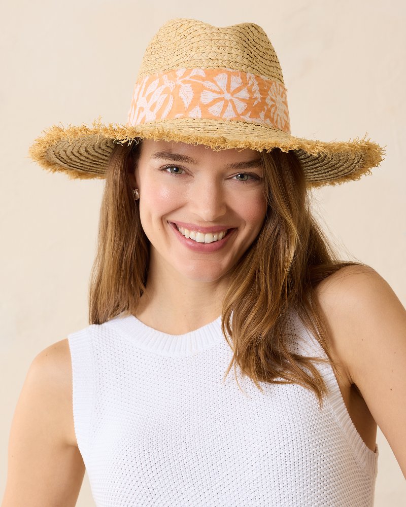 Seaside Continental Raffia Hat - Natural/Coral