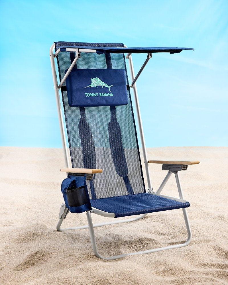 Tommy Bahama Mesh Beach Chair With Shade - Navy