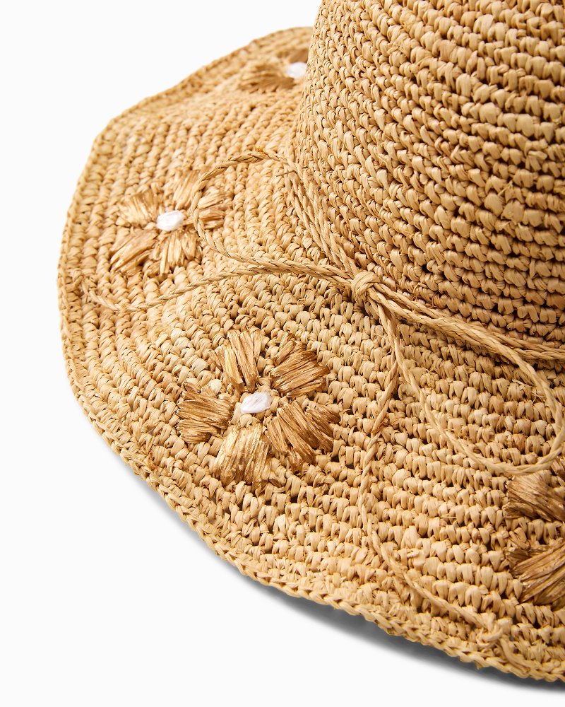 Embroidered Raffia Sun Hat - Natural