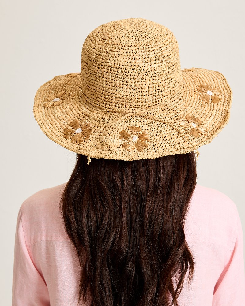 Embroidered Raffia Sun Hat - Natural