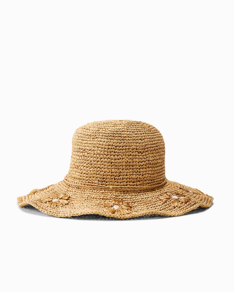 Embroidered Raffia Sun Hat - Natural