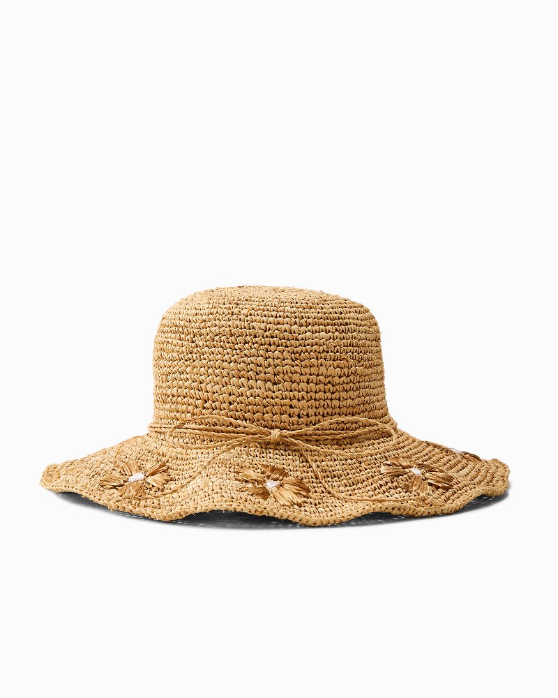 Embroidered Raffia Sun Hat - Natural
