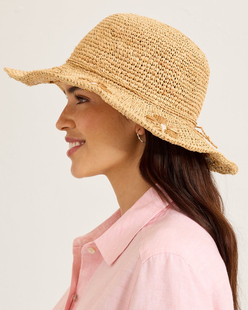 Embroidered Raffia Sun Hat - Natural