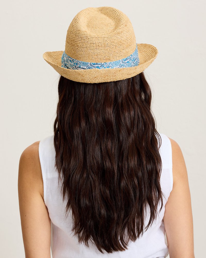 Paisley Band Crochet Raffia Fedora Hat - Natural
