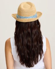 Paisley Band Crochet Raffia Fedora Hat - Natural