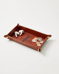 Embossed Leather Trinket Tray - Brown
