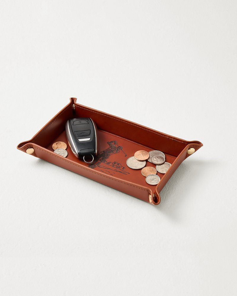 Embossed Leather Trinket Tray - Brown