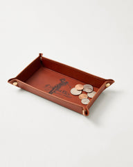 Embossed Leather Trinket Tray - Brown