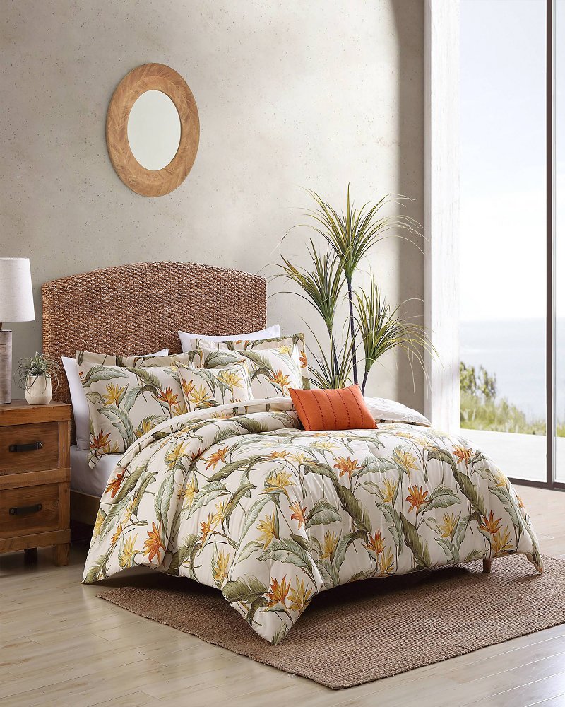 Birds of Paradise Reversible 5-Piece King Comforter Set - Ivory Cream