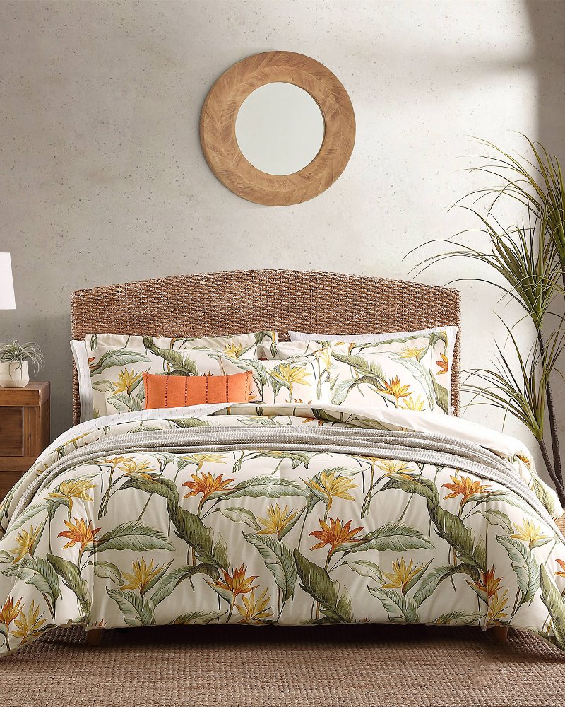 Birds of Paradise Reversible 5-Piece King Comforter Set - Ivory Cream