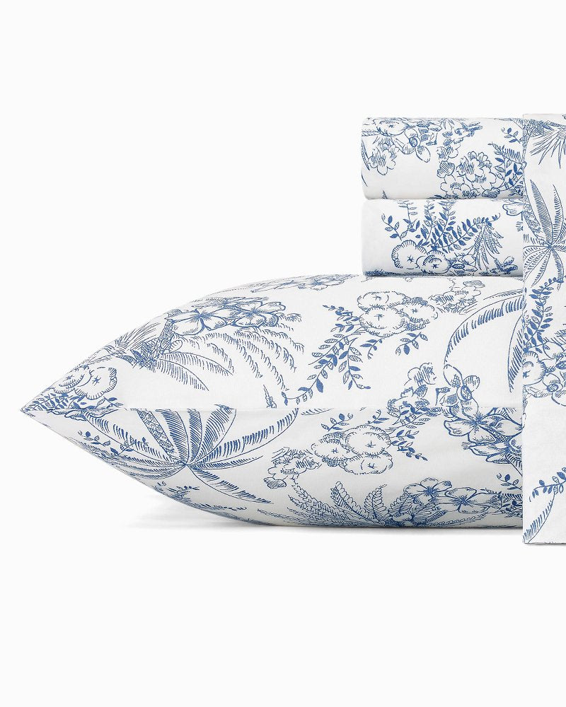 Pen &amp; Ink Palm 4-Piece King Sheet Set - Blue