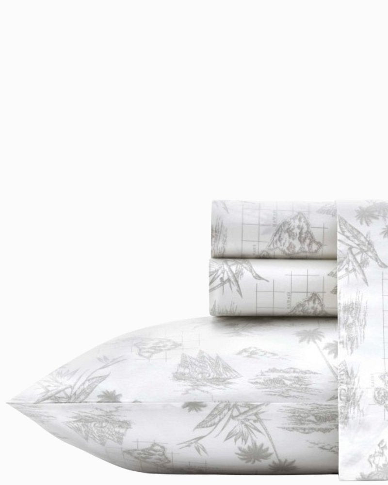 Vintage Map 4-Piece Queen Sheet Set - Grey