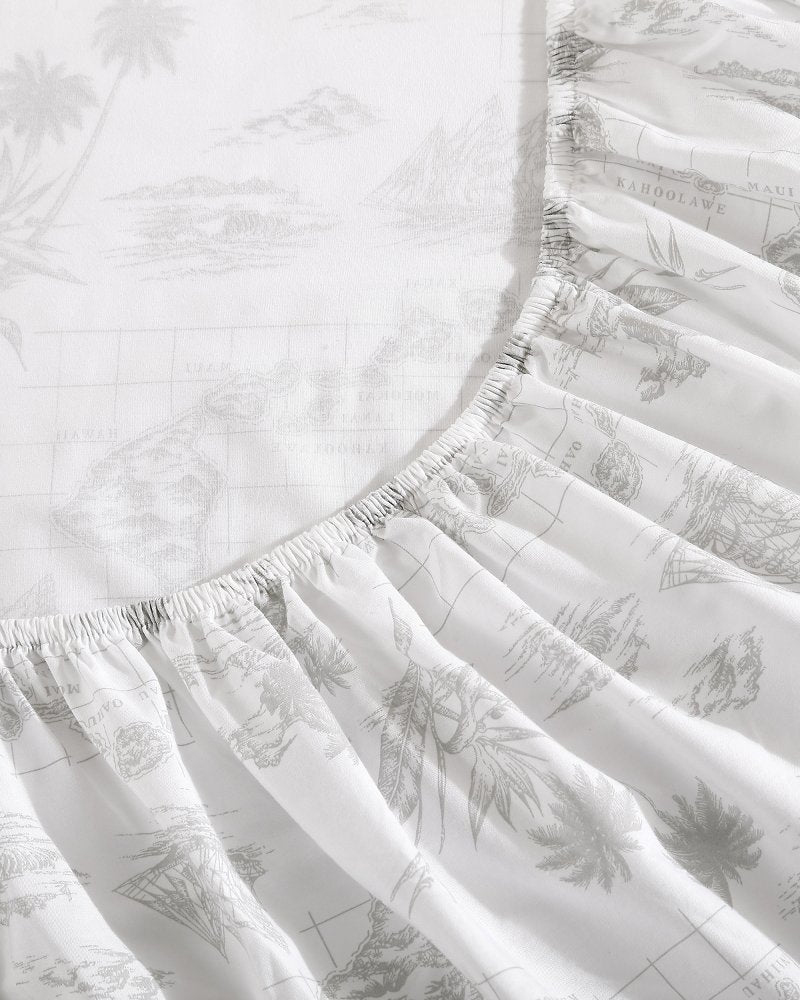 Vintage Map 4-Piece King Sheet Set - Grey
